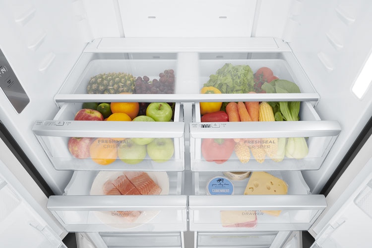 Westinghouse fridge with fresh fruits and food