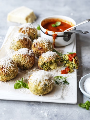 Spinach and mozzarella arancini with roast tomato sauce