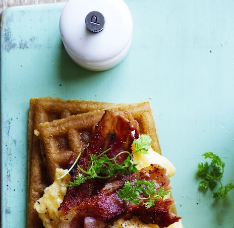 Scrambled Eggs With Bacon On Waffles Recipe