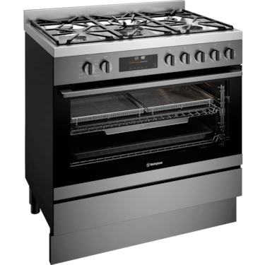 90cm dual fuel pyrolytic freestanding oven with AirFry, dark stainless steel